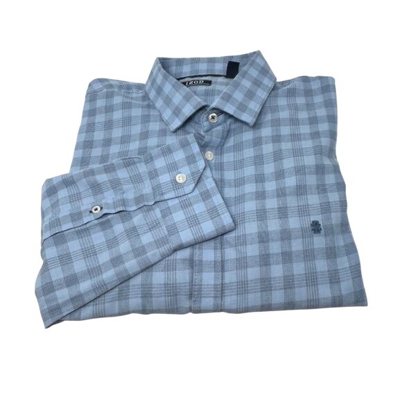 Izod Mens Blue Checkered Long Sleeve Button-Down Shirt - Size XLT - Picture 2 of 6